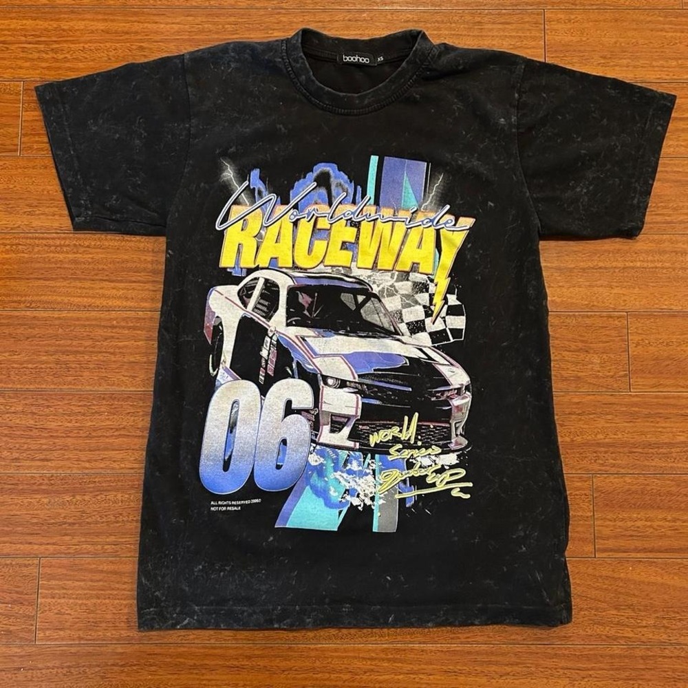 Black grey y2k worldwide raceway graphic t-shirt